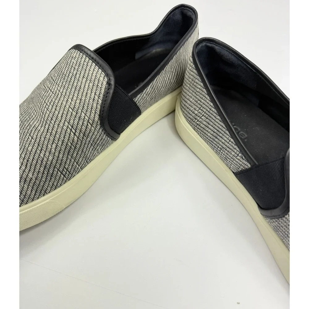 Vince Blair Slip On Sneakers Grey Black Woven Textured Shoes Womens 7.5
